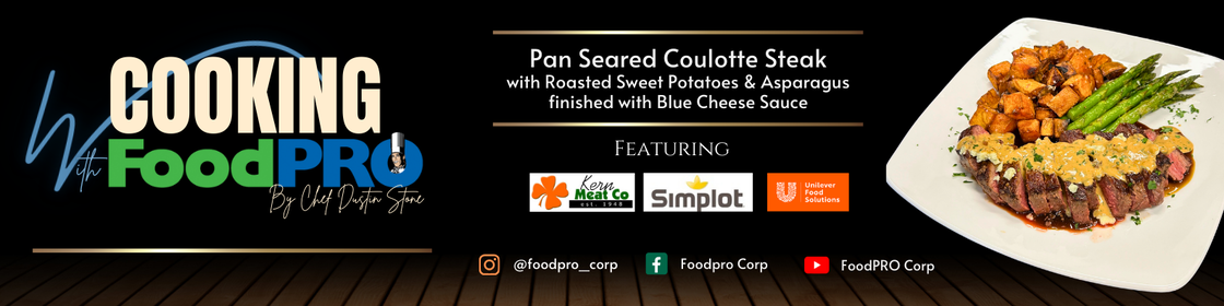 Cooking with FoodPRO features Pan Seared Coulotte Steak with sweet potatoes and asparagus.