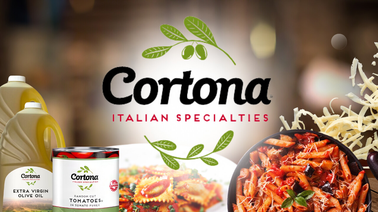 Cortona Italian Specialties logo with olive oil, pasta, and tomato products showcasing quality Italian cuisine.