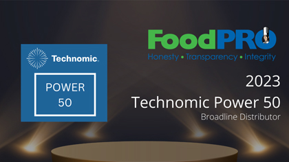 Technomic Power 50 2023 recognition in food service distribution with FoodPRO branding.